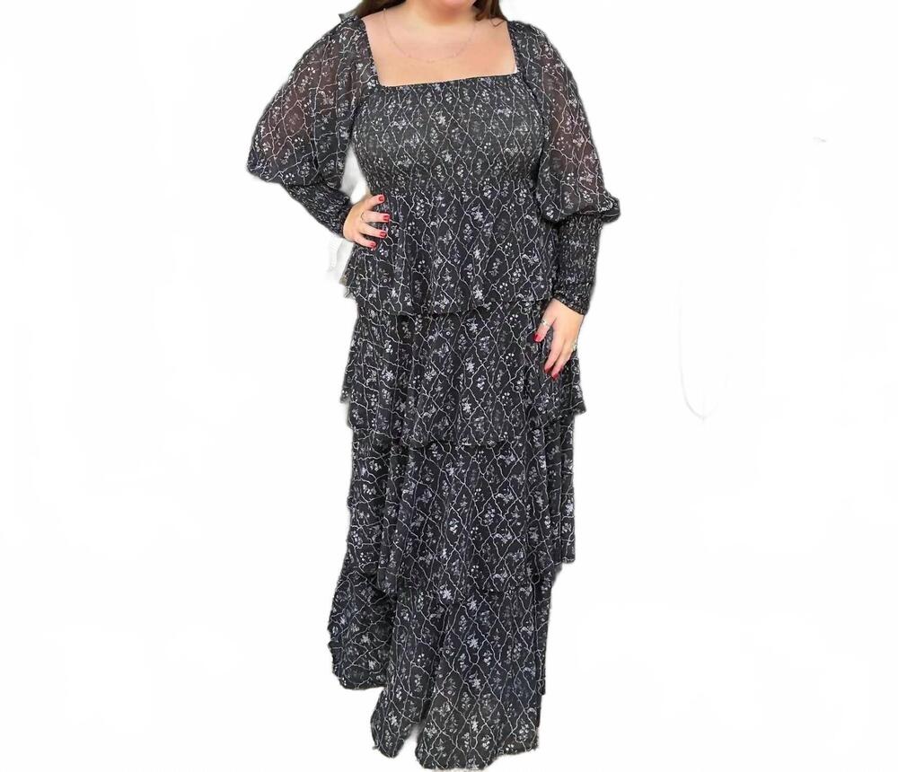 NEW ENTRO simple floral maxi dress in black and white